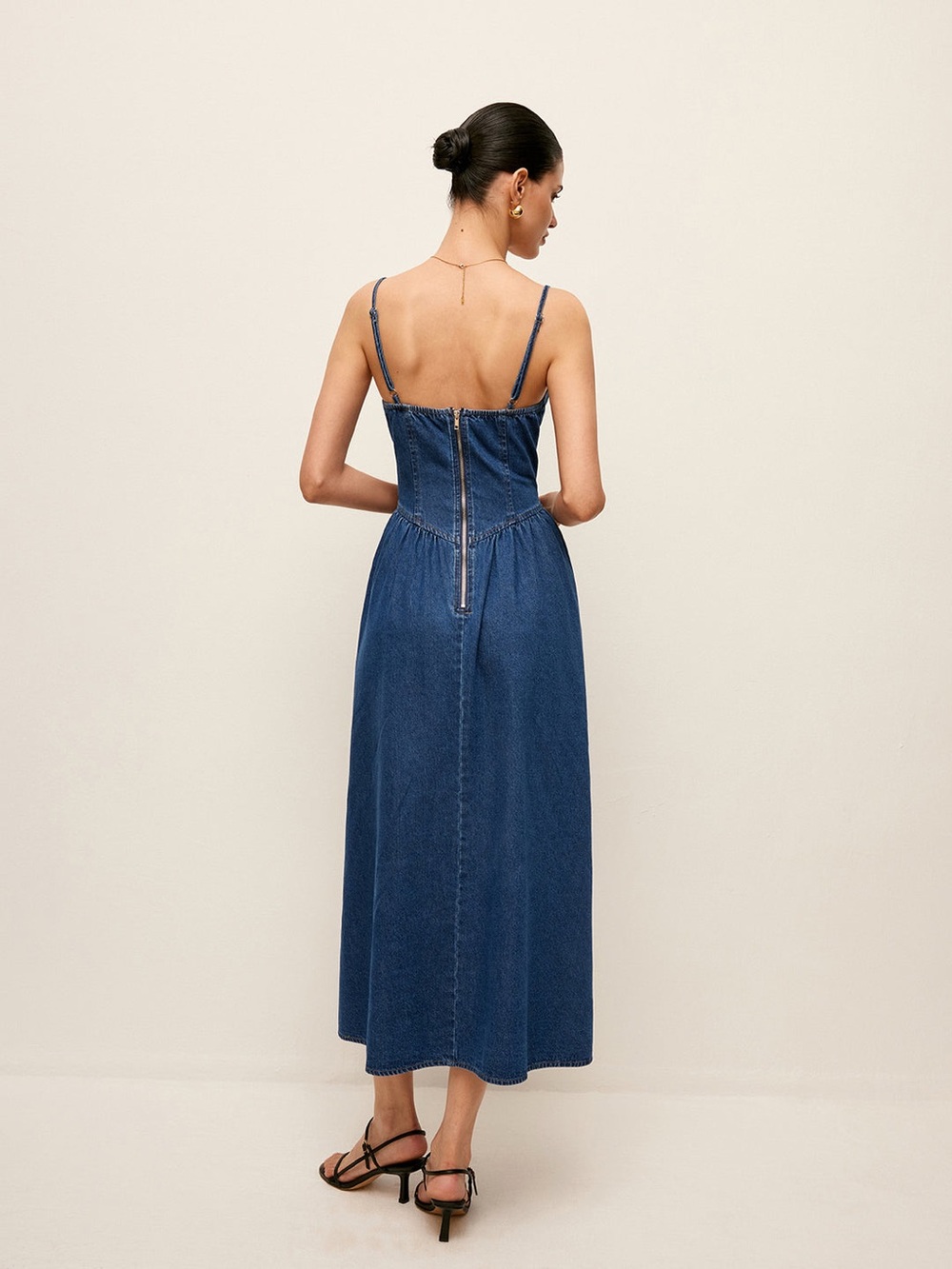 Commense Sweetheart Collar Denim Dress Size M - Picture 4 of 8